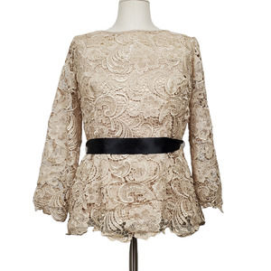 ADRIANNA PAPELL Crochet Lace Special Occasion Blouse Champagne Women's Size 10